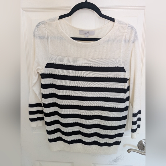 [LOFT] Puff 3/4 Sleeve Boatneck Striped Sweater - medium - Picture 1 of 4